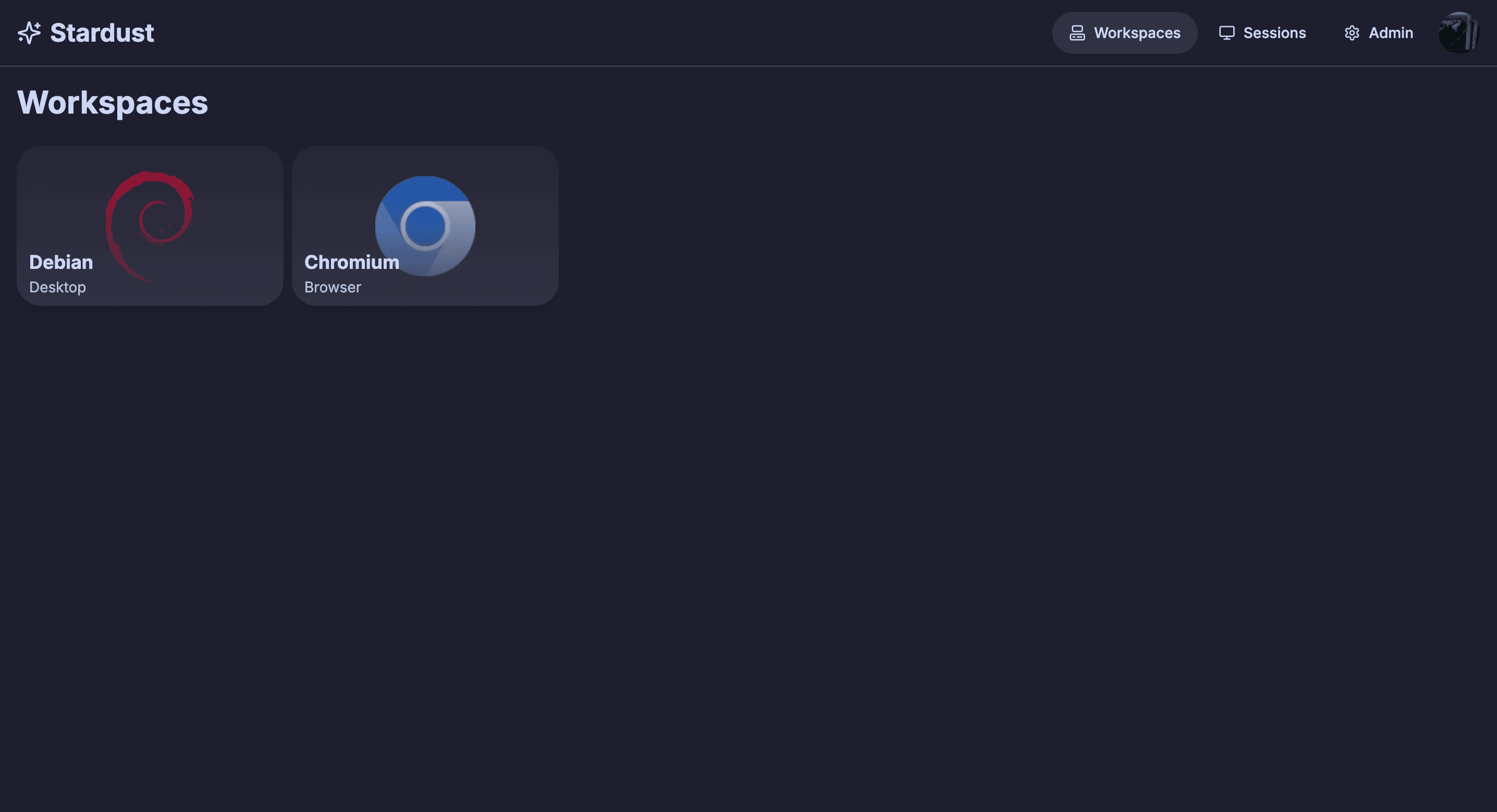Stardust workspaces dashboard screenshot