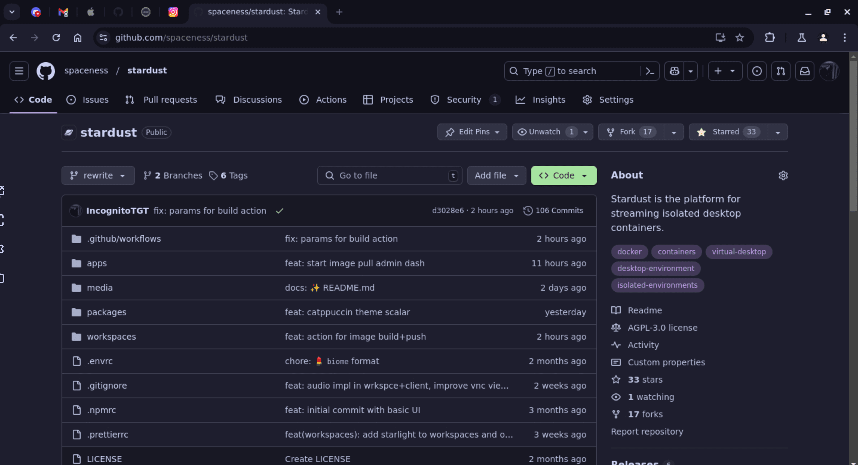 Stardust session screenshot
